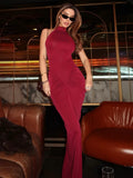 Ruched Halter Split Maxi Dress