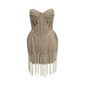 Exquisite Pearl Beading Strapless Khaki Color Bandage Mini Dress Fashion Woman Birthday Party Vestido Evening Party Outfit Khaki