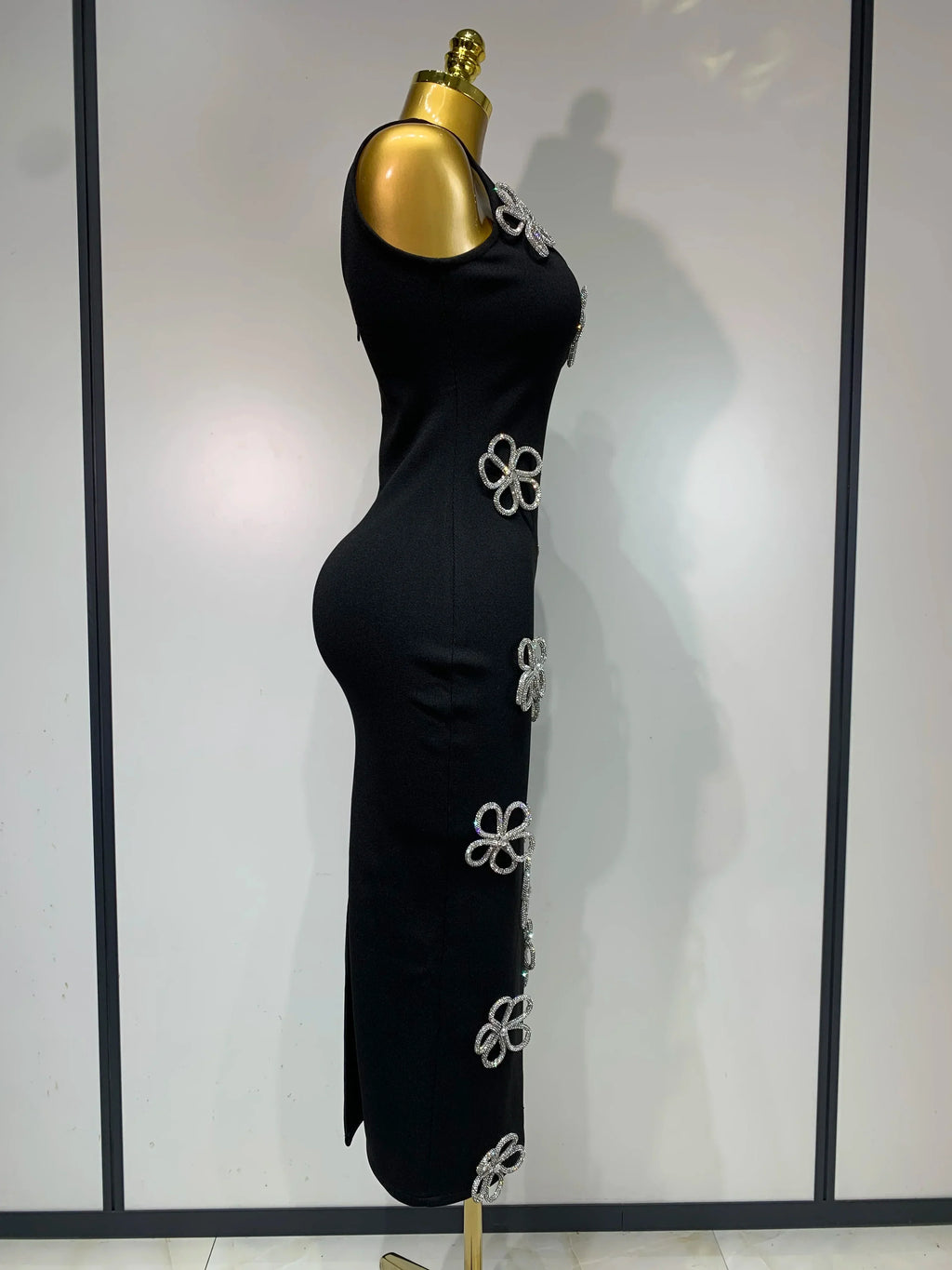 Women Celebrity Sexy Diamonds Flower Black Long Bodycon Bandage Dress  Elegant Evening Club Party Luxury Birthday Dresses
