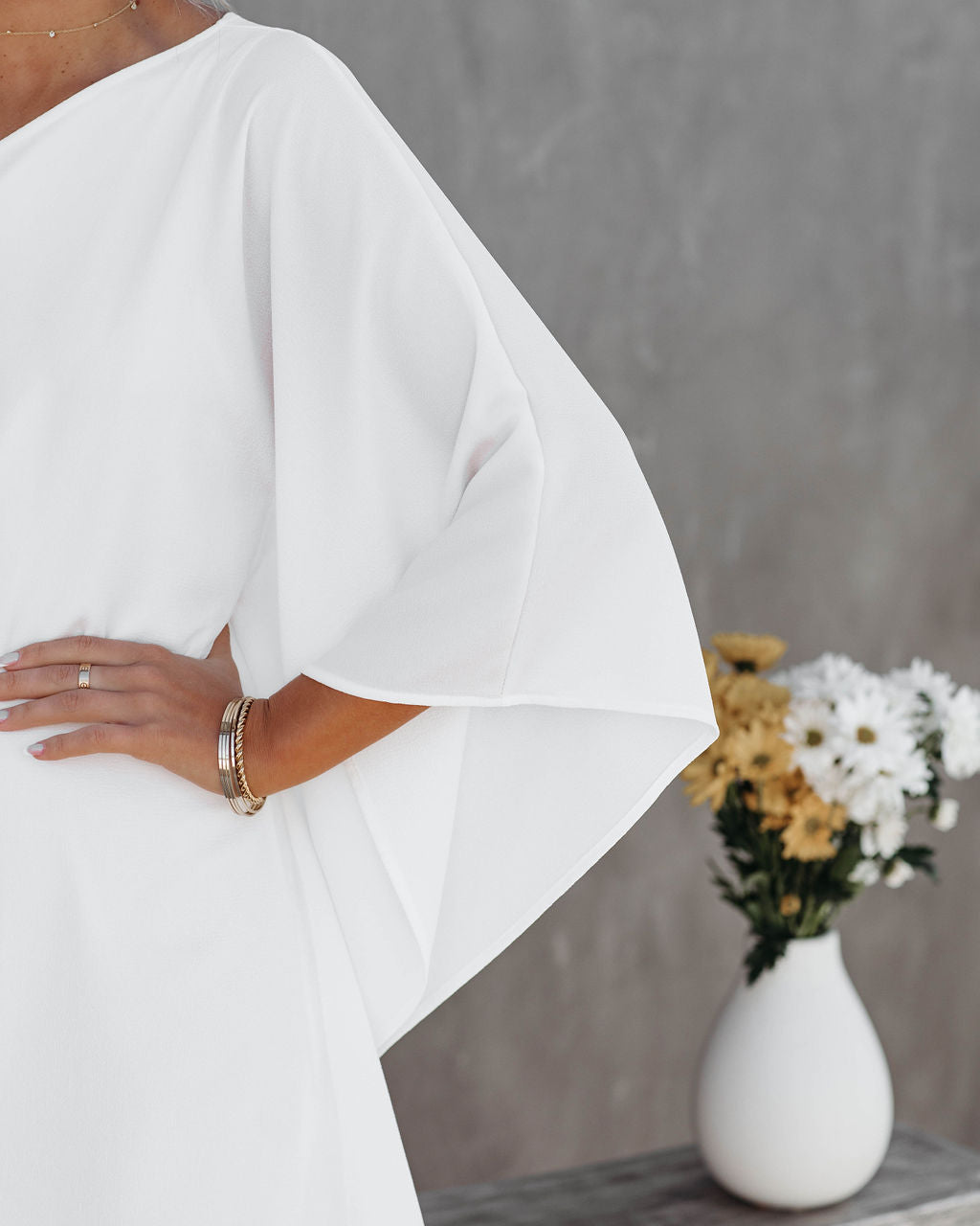 Side To Side One Shoulder Statement Dress White
