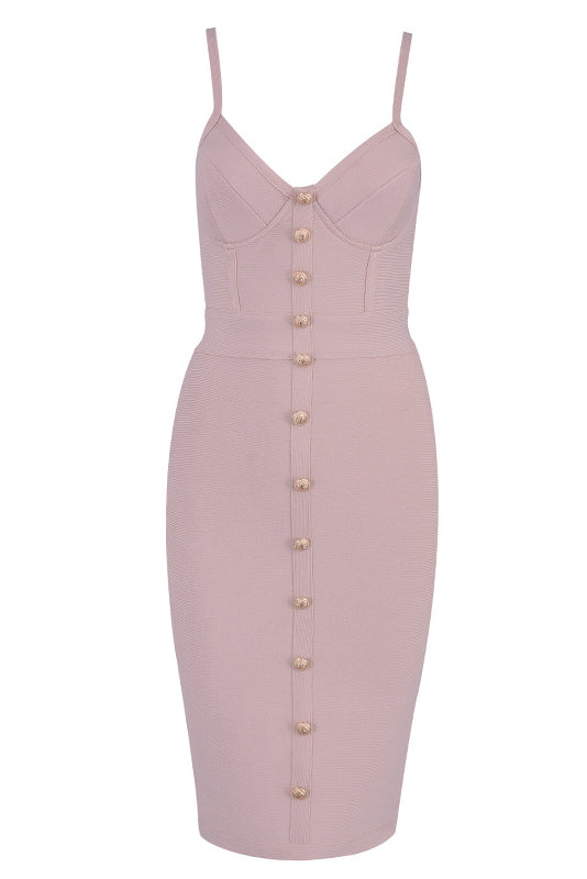 Solid Bustier Button Front Bandage Dress - Mislish