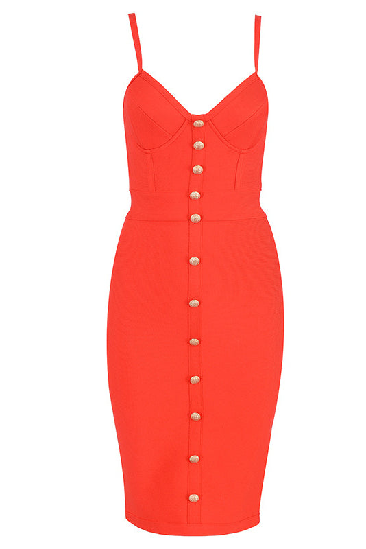 Solid Bustier Button Front Bandage Dress - Mislish