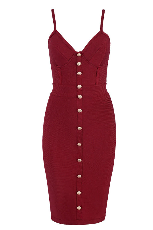 Solid Bustier Button Front Bandage Dress - Mislish