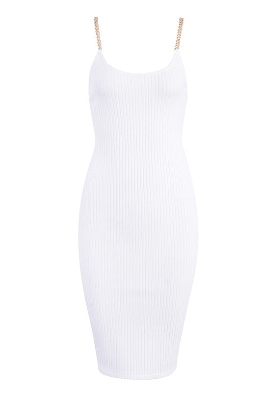 Solid Chain Sleeveless Ribbed Bandage Dress - Mislish