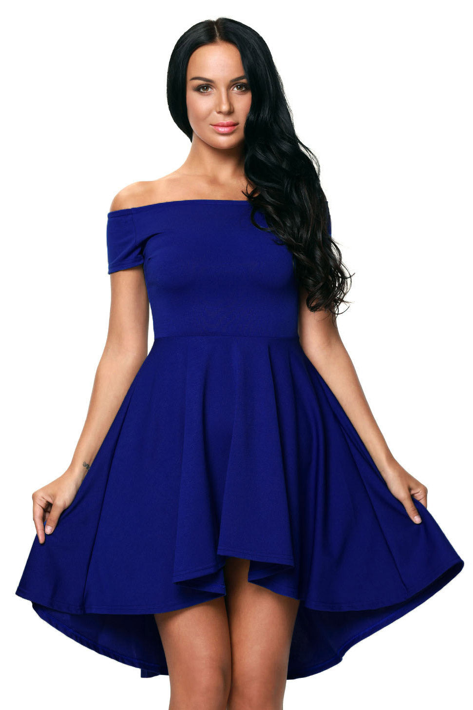 Solid Off-the-shoulder High Low Frilled Dress - Mislish