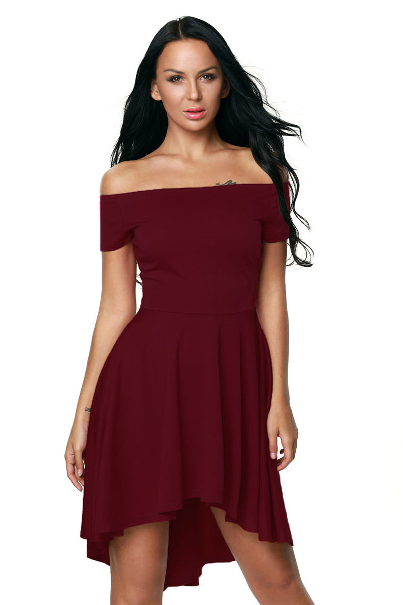 Solid Off-the-shoulder High Low Frilled Dress - Mislish