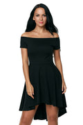 Solid Off-the-shoulder High Low Frilled Dress - Mislish