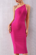 Solid One Shoulder Backless Bandage Dress - Mislish