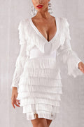 Solid Plunging Layered Tasseled Party Dress - Mislish