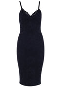 Solid V-neck Spaghetti Strap Lace Prom Dress - Mislish