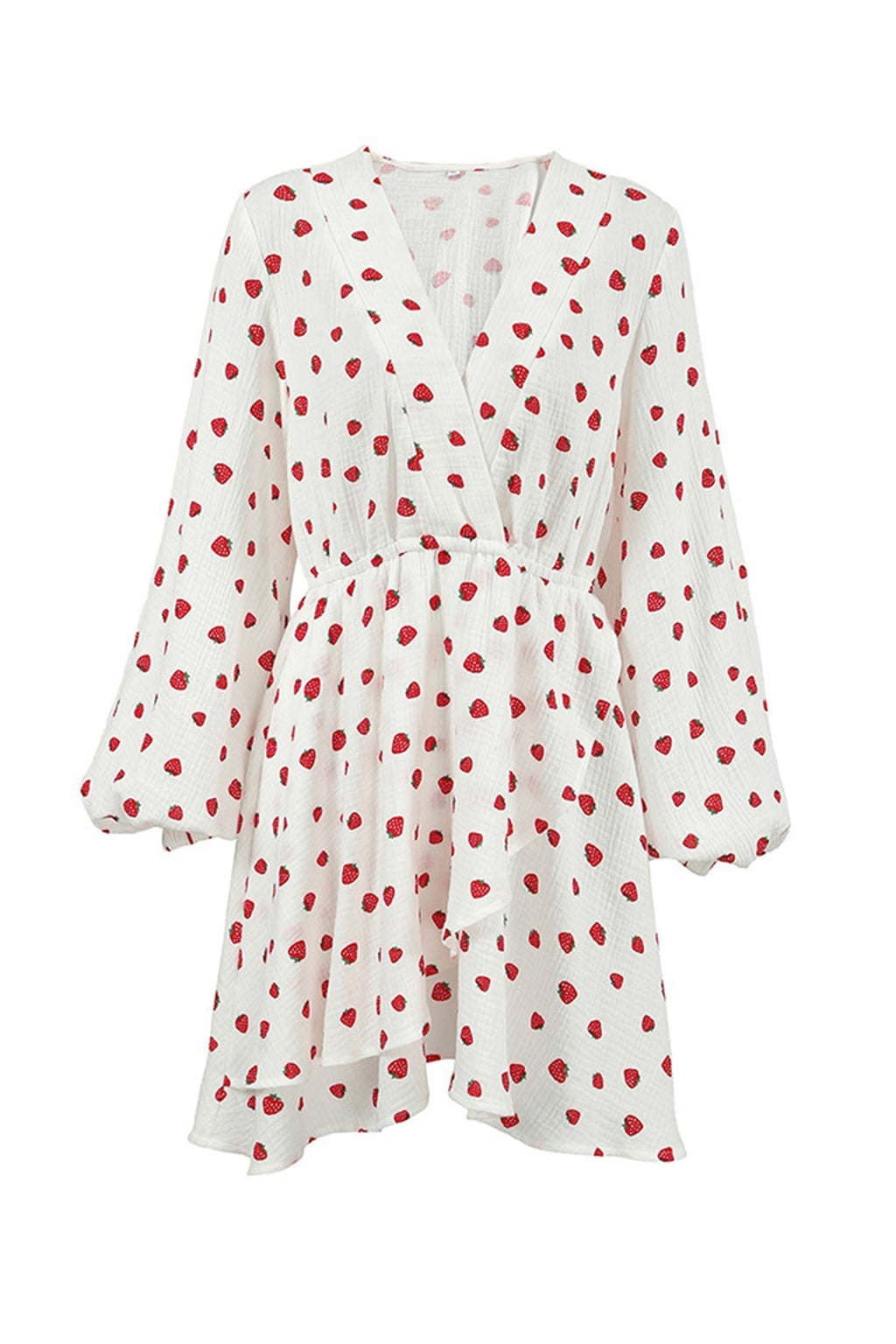 Strawberry Print Puff Sleeve Cotton Dress