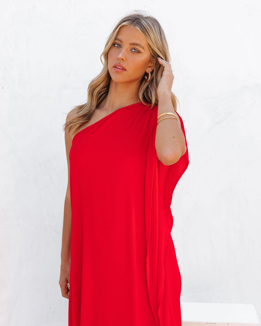 Strike A Pose One Shoulder Statement Maxi Dress Tomato Red