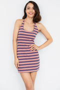 Striped Crisscross Lace Up Backless Knit Dress - Mislish