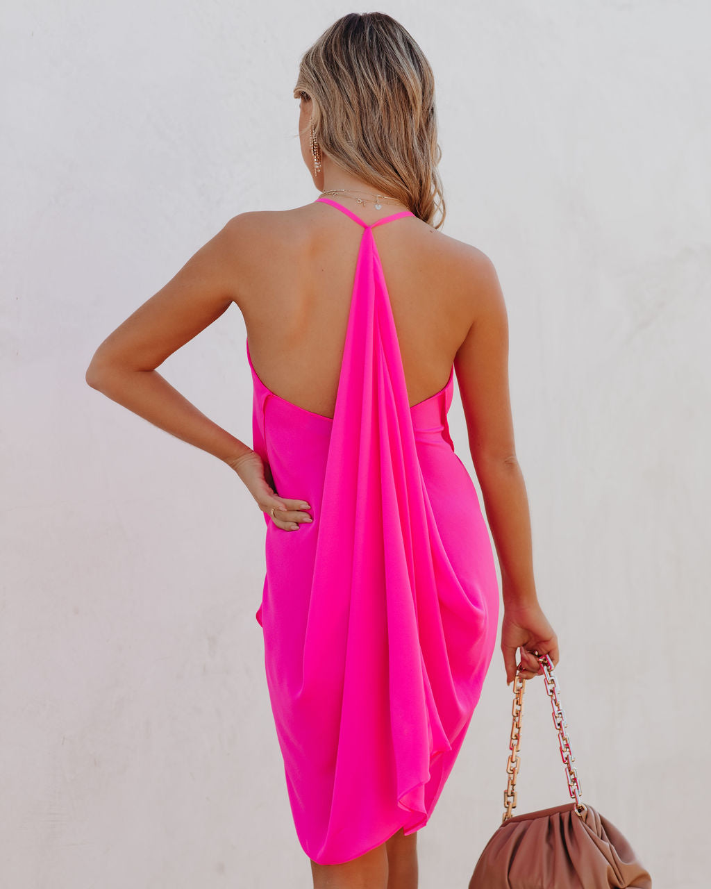 Such A Flirt Halter Ruffle Dress Hot Pink