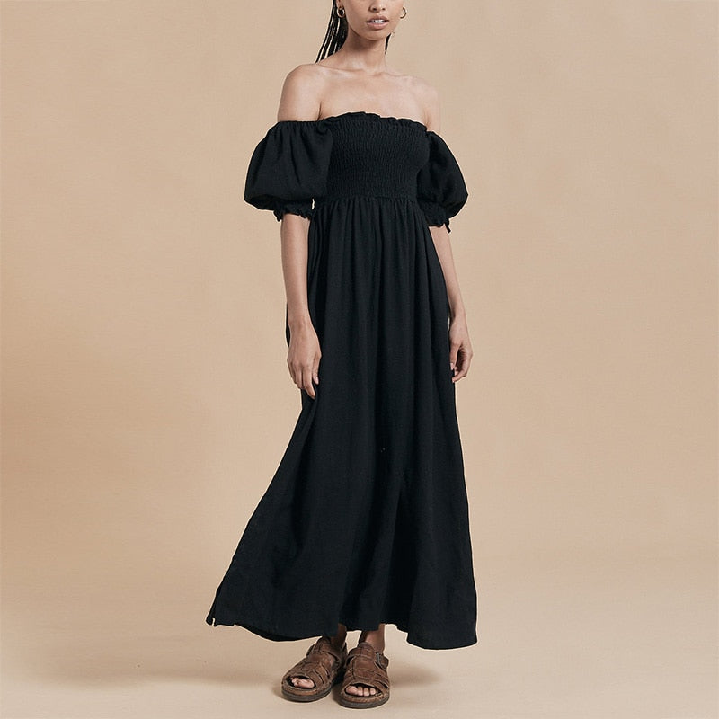 Summer Dresses For Women Square Neck Smocked Short Puff Sleeve Vacation Beach Style