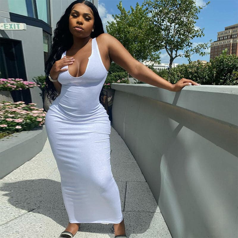 Summer Dresses Women Fashion Uneck Sleeveless Slim Fit Dress