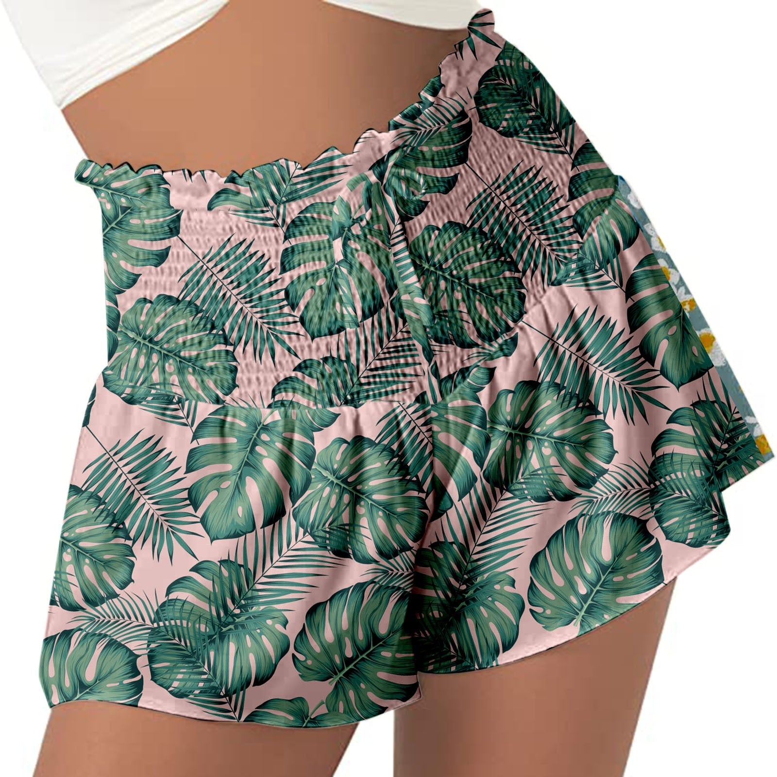 Women High Waist Loose Shorts Sports Drawstrings Floral Print Beach Shorts