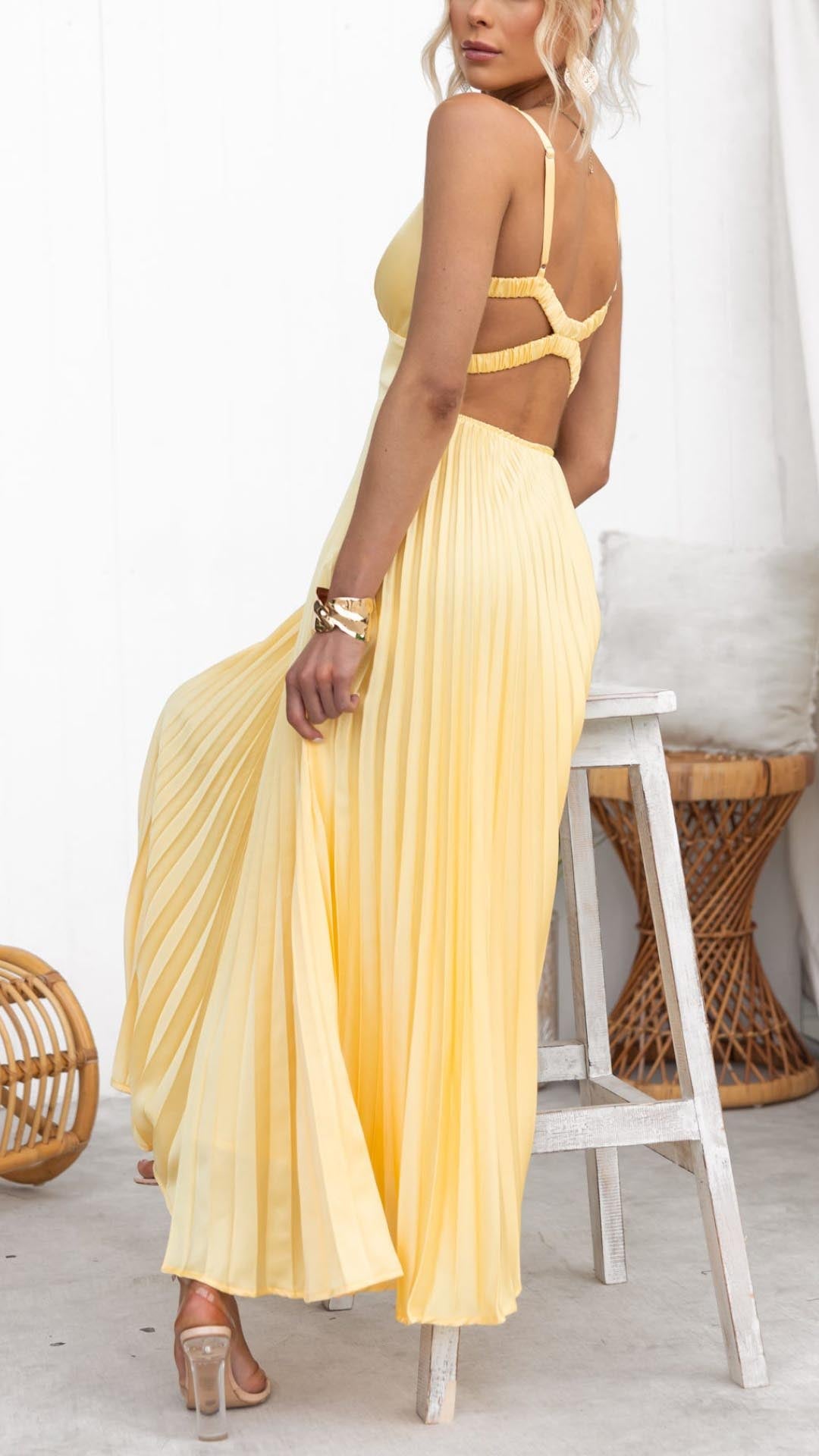 Jane | Pleated V Neck Maxi Dress