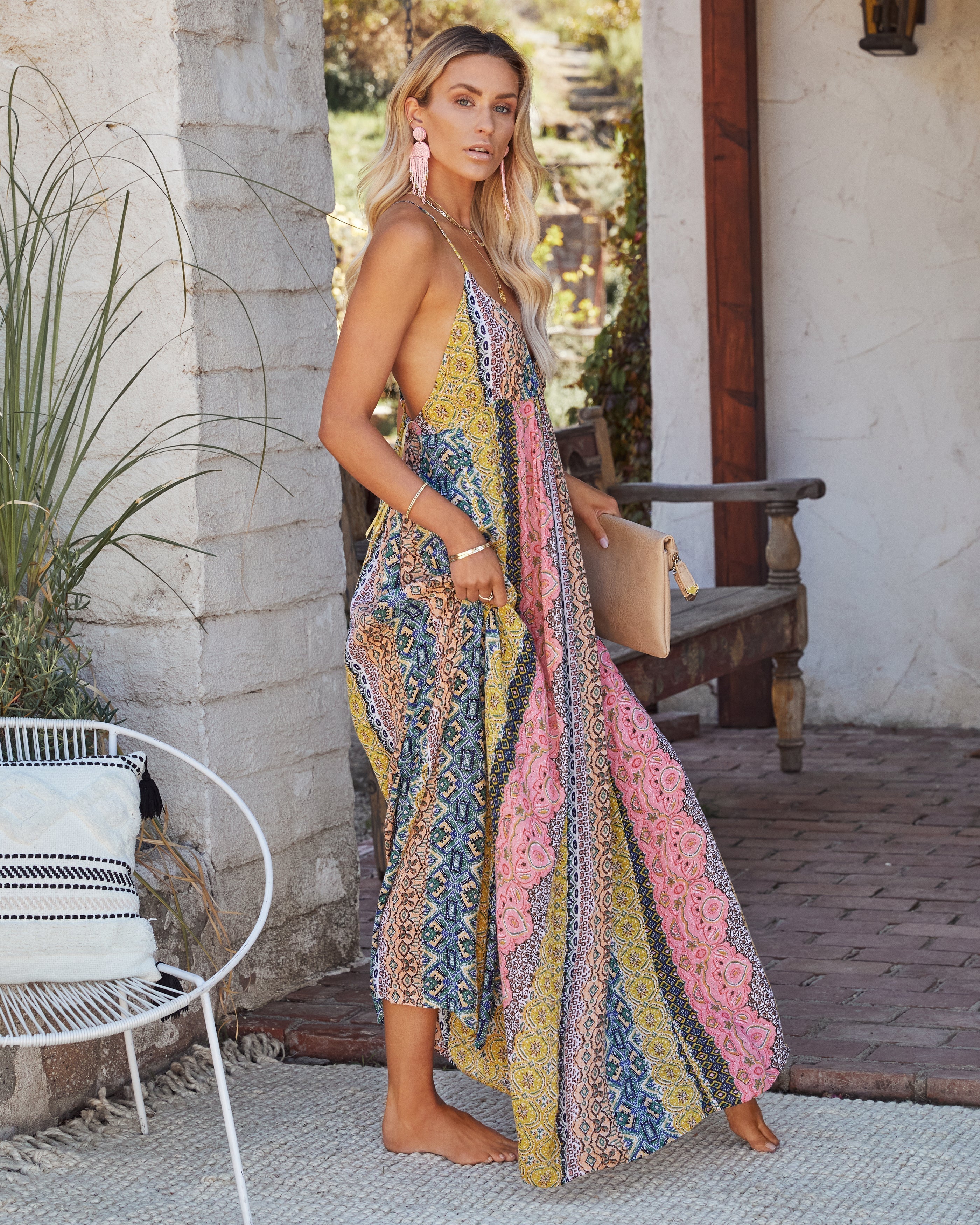 PREORDER Turks + Caicos Printed Shimmer Maxi Dress Pink Multi