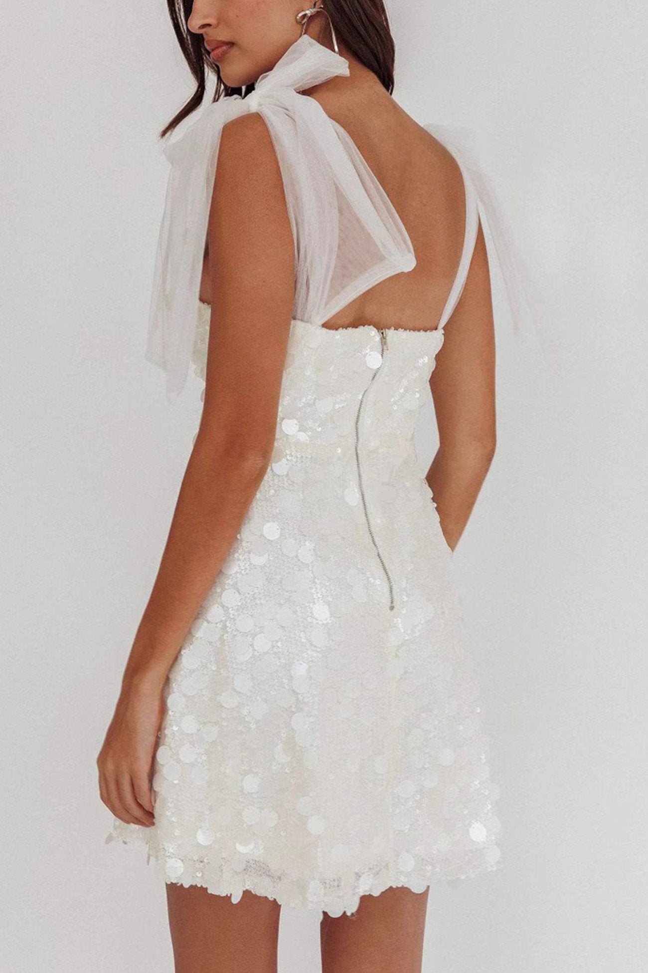 Tie up Low Cut Sequin Mini Dress