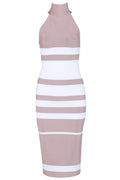Two Tones High Neck Sleeveless Bandage Dress