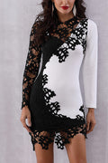 Two-tone Lace Patched Cut Out Bodycon Dress - Mislish