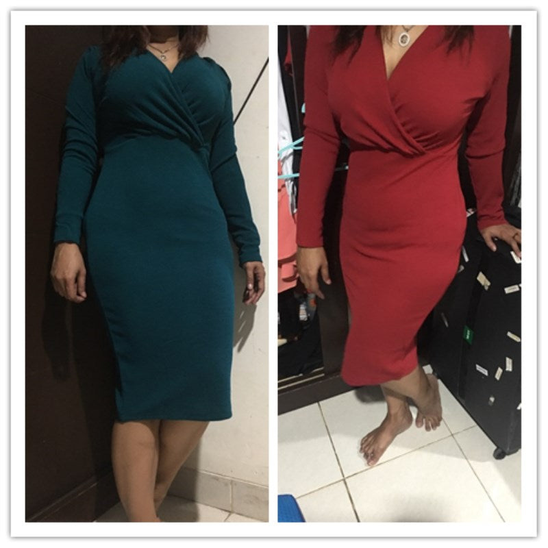 Long Sleeve Deep VNeck Bandage Bodycon Evening Party Dress Plus Size SXXL