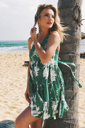 V Neck Ruffled Knot Strap Backless Maxi Dress - Mislish