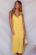 V Neck Sleeveless Single Breasted Lace-up Slit Dress - Mislish