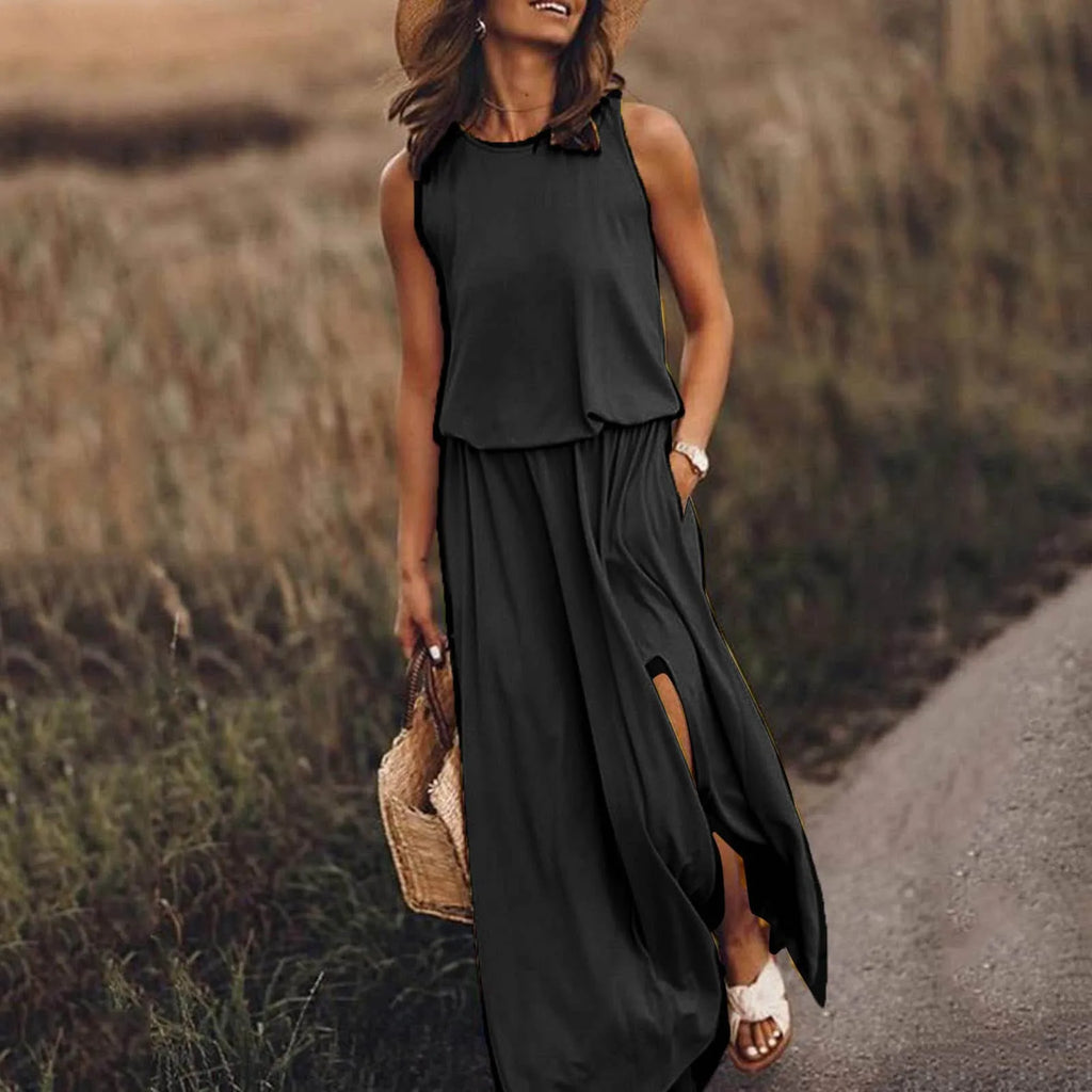Elegant Solid Color Boho Wedding Long Boho Dress