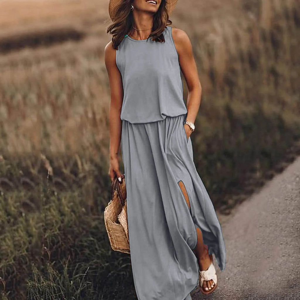 Elegant Solid Color Boho Wedding Long Boho Dress