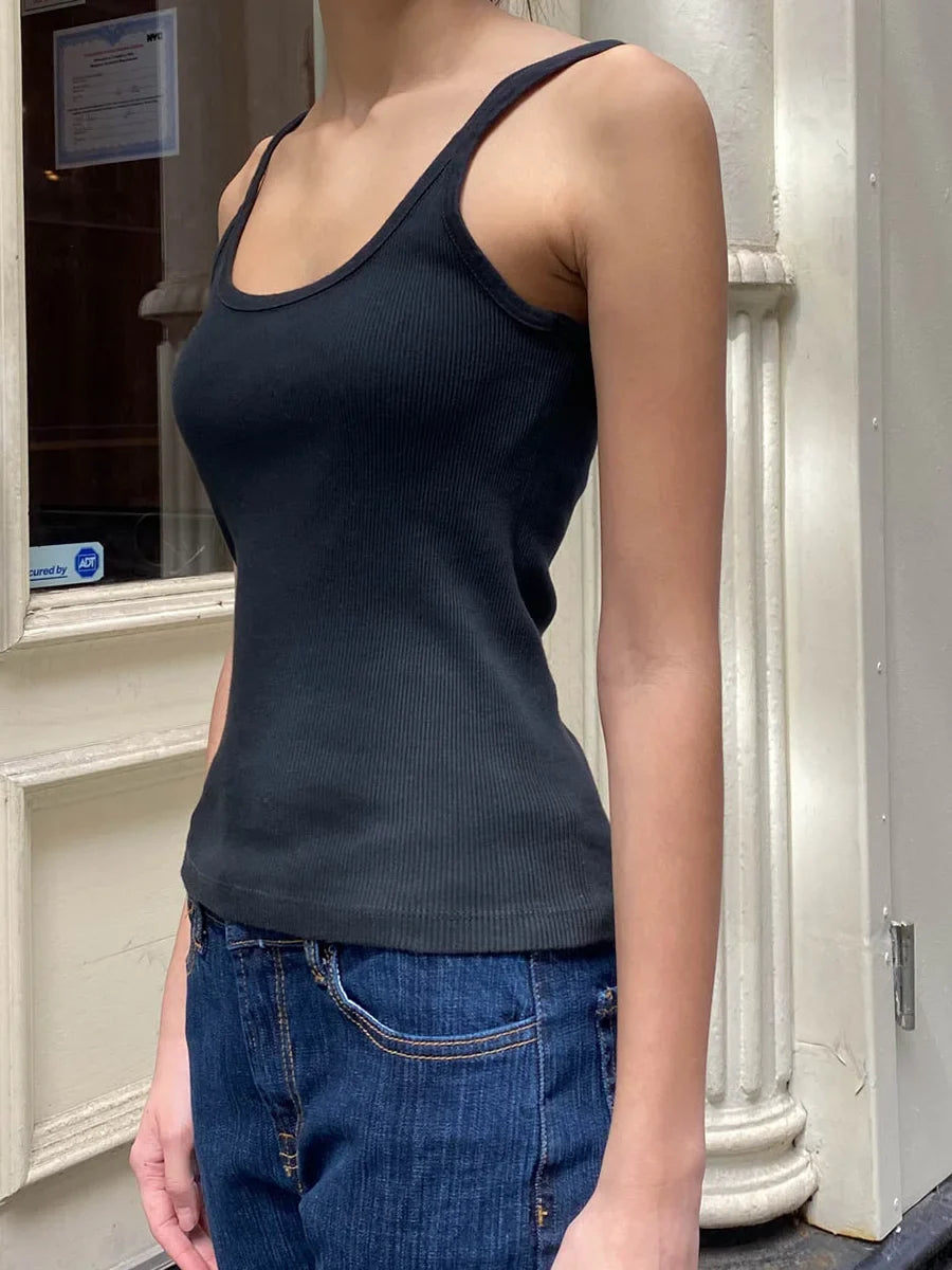 2024 Black Sleeveless Cotton Vest for Women