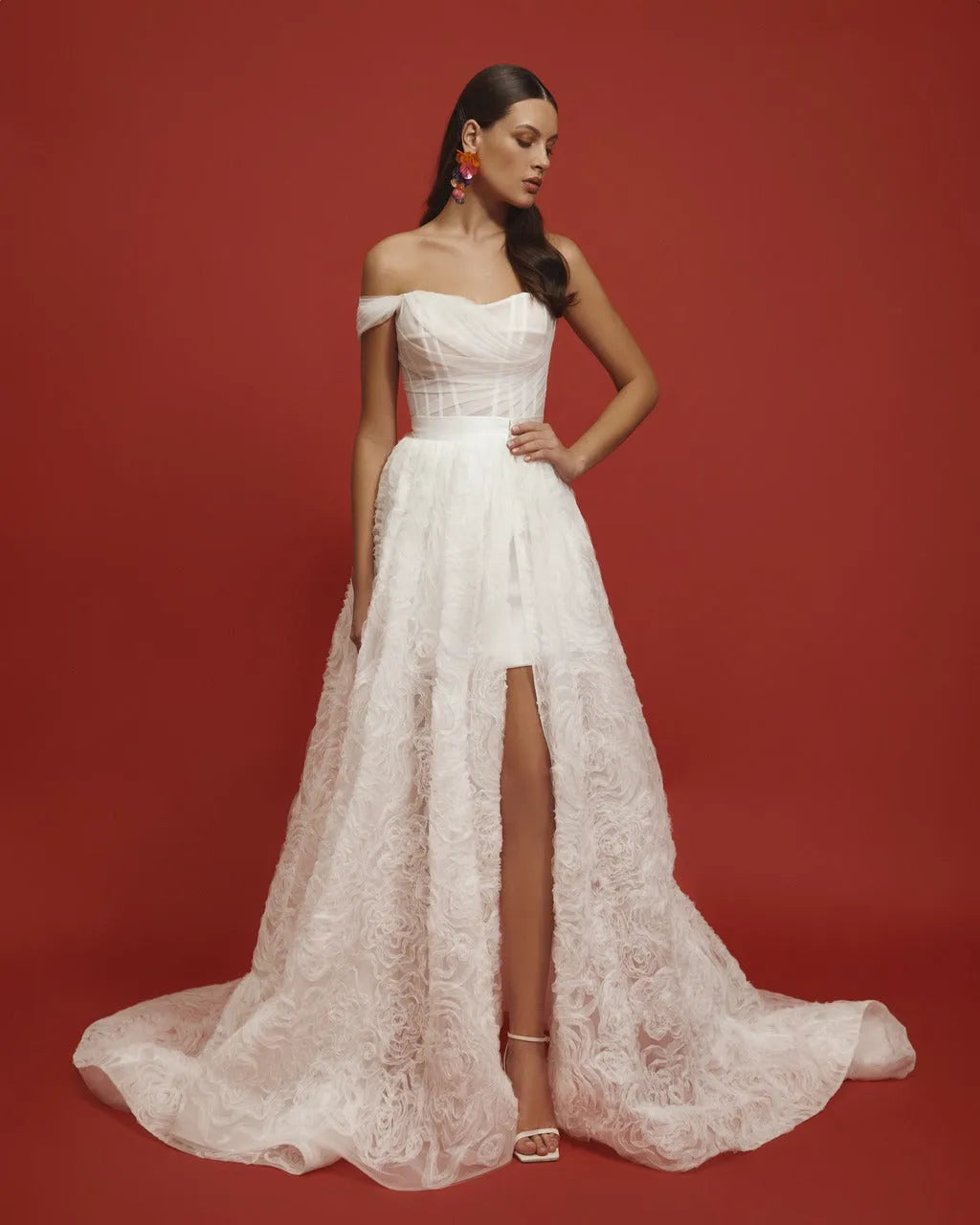 Caddy Ivory Dress & Train Wedding Dress Vestido De Novia Bow Bridal Gown Skirt Court Train Dress Satin