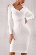 White Cutout Long-Sleeved Bodycon Dress - Mislish