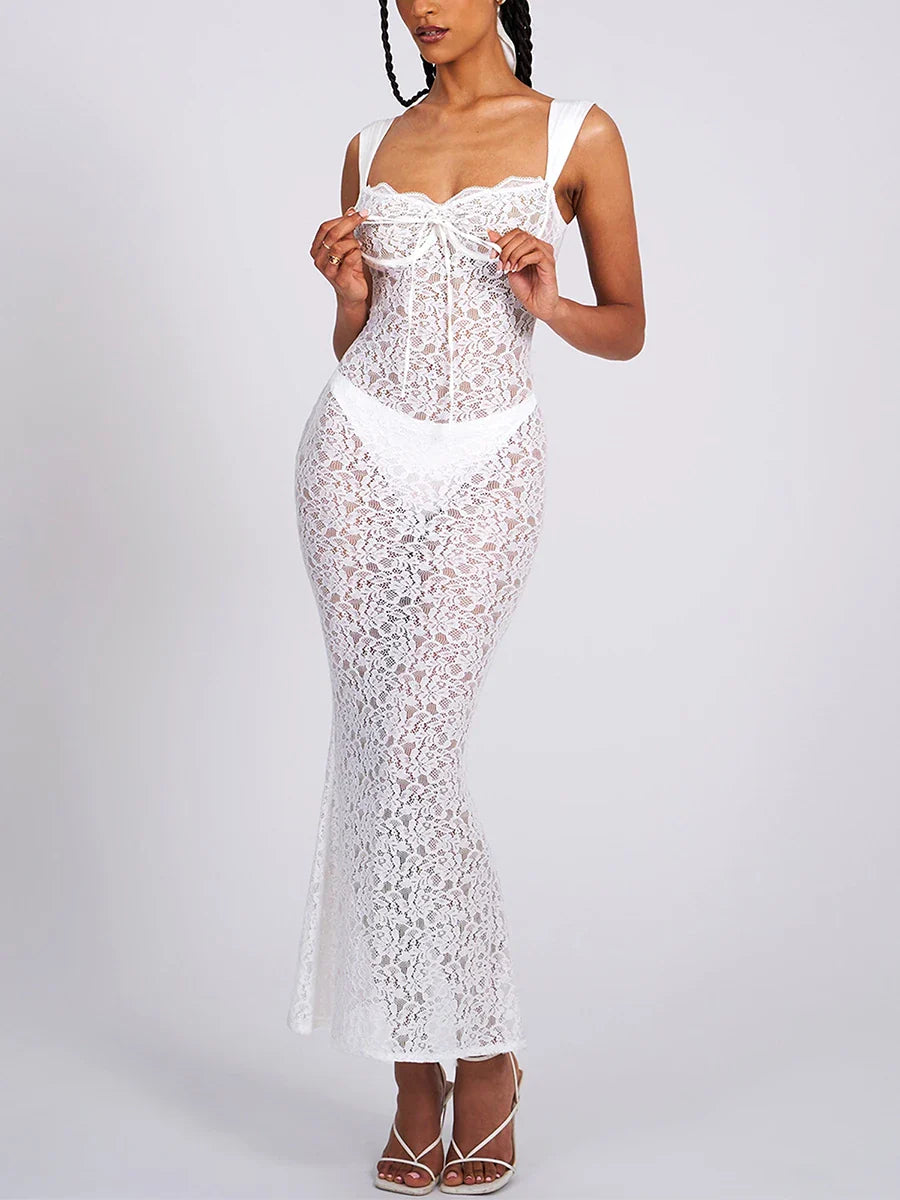 Elegant SeeThrough Backless Wedding Lace Dress