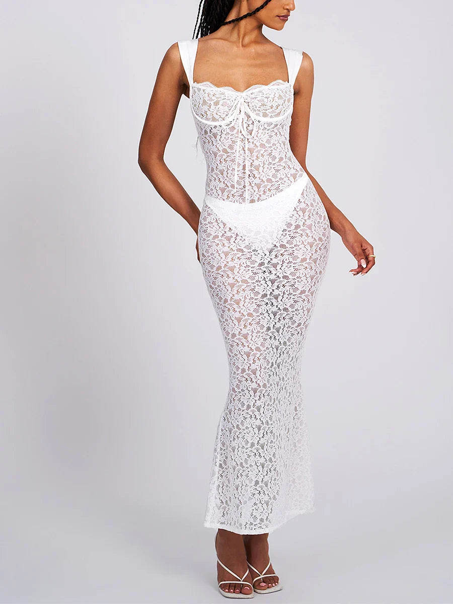 Elegant SeeThrough Backless Wedding Lace Dress