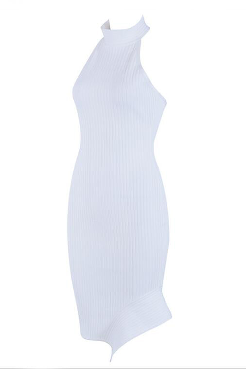 White Halter Open Back Short Bandage Dress