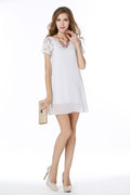 White Lace Panel Cutout Back Mini Dress - Mislish