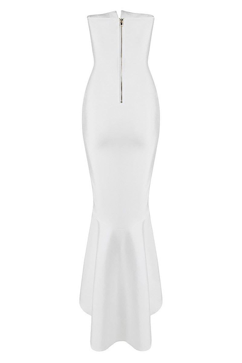 White Long Mermaid Strapless High Low Prom Dress