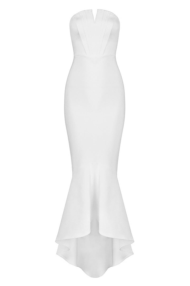 White Long Mermaid Strapless High Low Prom Dress