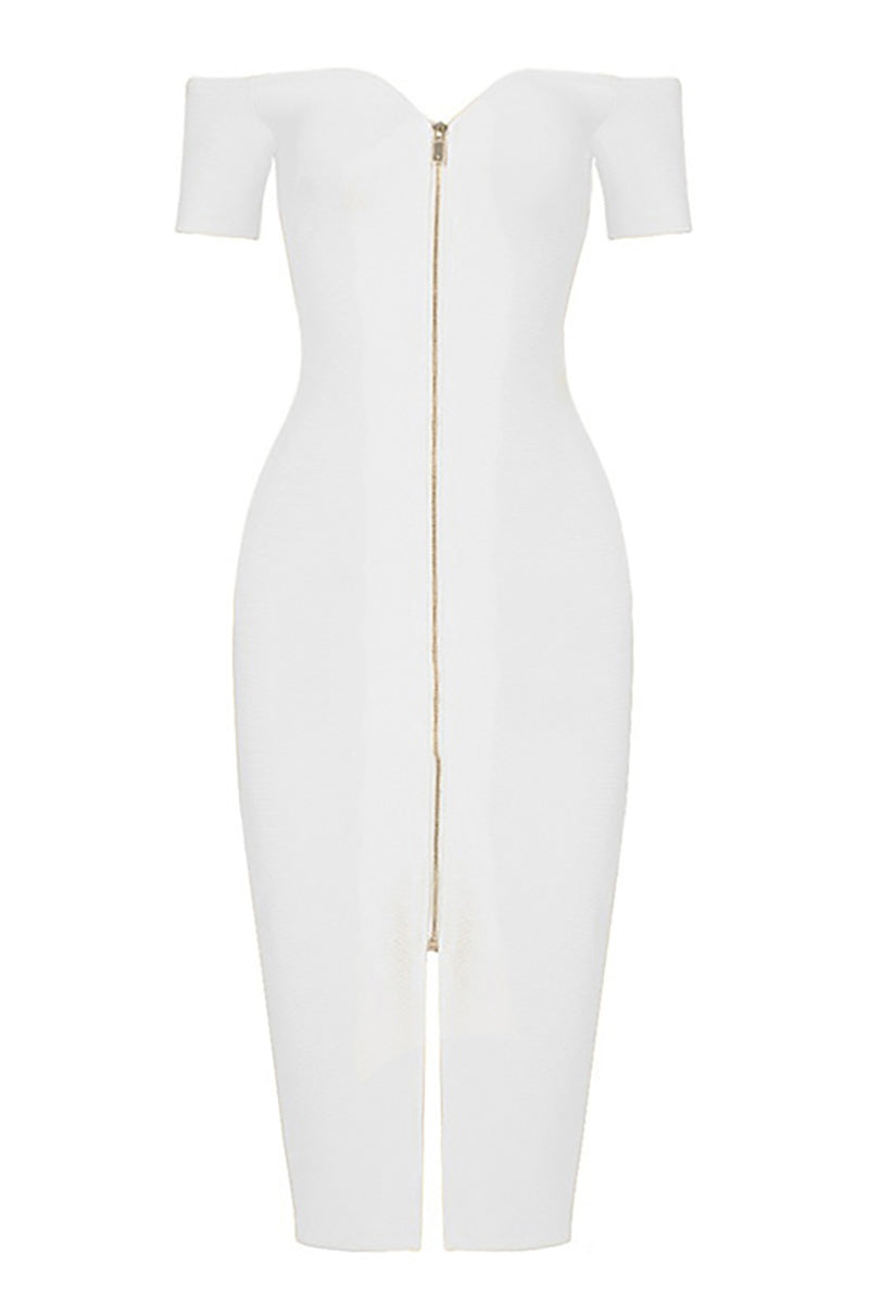 White Sexy Bandage Slit Prom Dress With Short Sleeves