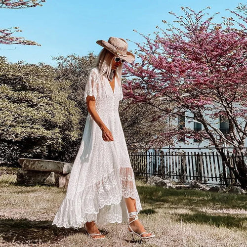 Bohemian Spaghetti Strap Floral Lace Beach Maxi Dress