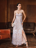 Women Sexy Strapless Backless Lace Slit Party Dress