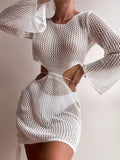 Women White Cutout Long Cover Up Midi Dresses
