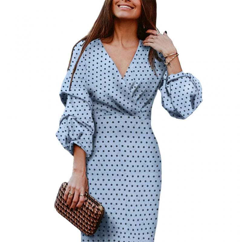 Women Vintage Dot Print Slim Party Dress