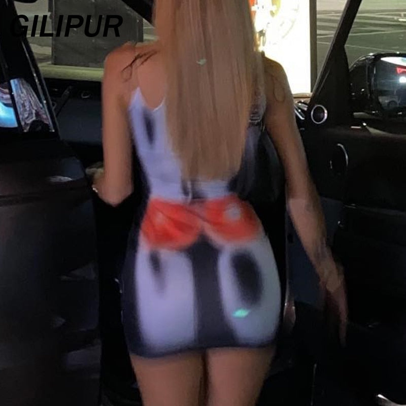 Women Y2k Summer Party Dress Slim 3D Printed Bodycon Skirts Outfits