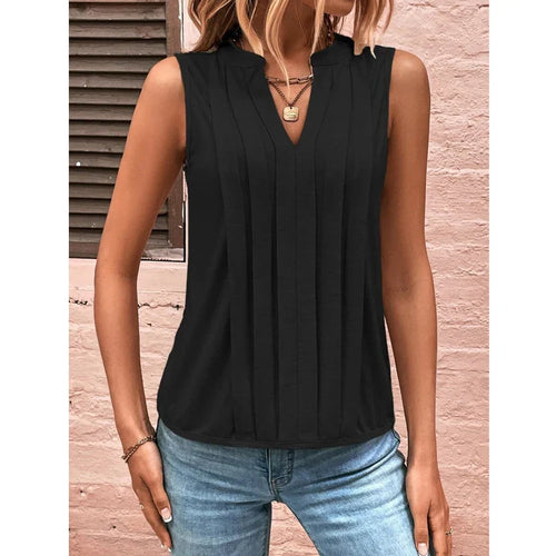 2024 Elegant Ruffled Sleeveless VNeck Tank Top