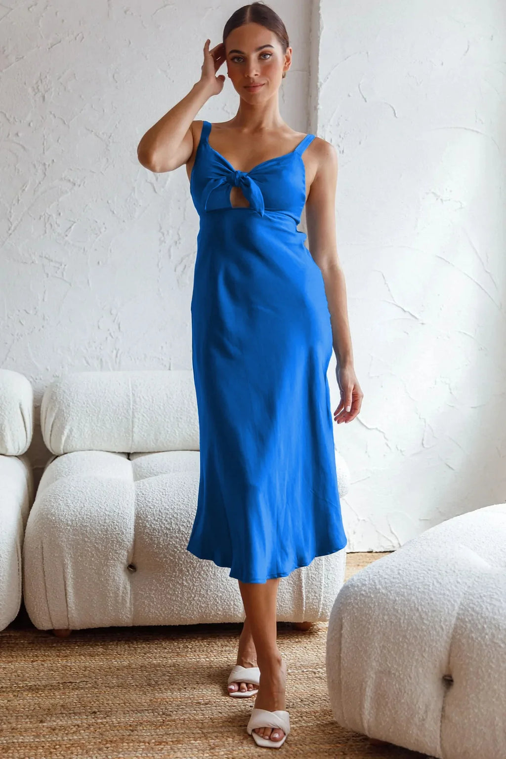 Pink Lace Satin Slim Midi Dress