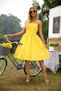 Womens 1950s Retro Rockabilly Princess Cosplay Dress with pockets polka dot apron 50's 60's Party Costume Gown(S 2XL)