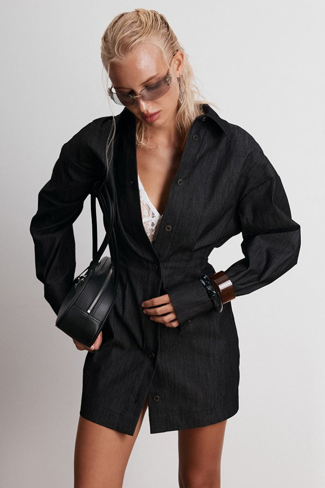 Denim Shirt A Line Mini Dress